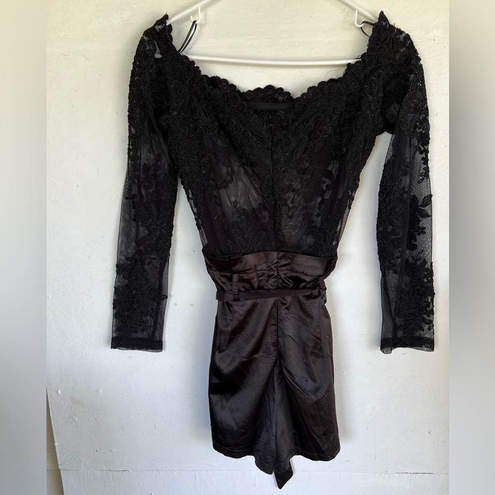 Fashion Nova Sheer Black Long Sleeve Lace Party Club Romper/Jumpsuit w/ Shorts M - Picture 2 of 3